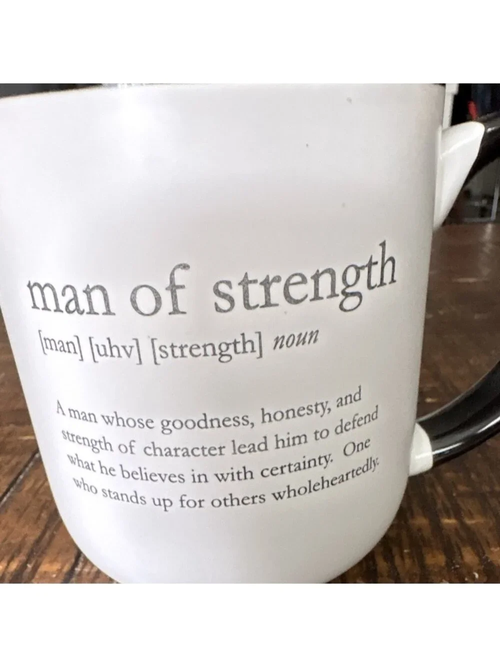 Abbey + CA Man of Strength 15 fl oz Ceramic Mug Black/White Microwave Safe